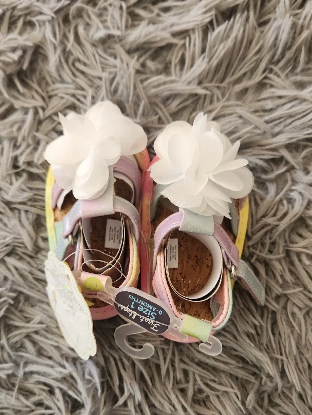 Baby Girls Pastel Floral Sandals - White Flower Size 0-3 Months